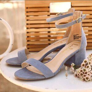 Harper Light Blue Suede Ankle Strap Heels